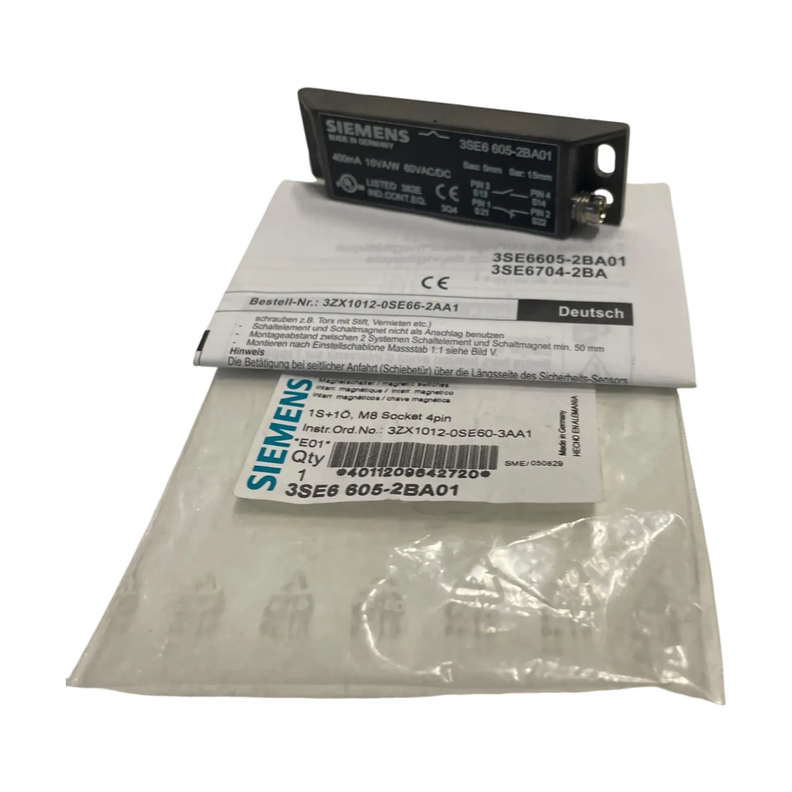 Siemens 3SE6605-2BA01 Solenoid Switch Switch Block 1NO+1NC, M8 Industrial Use