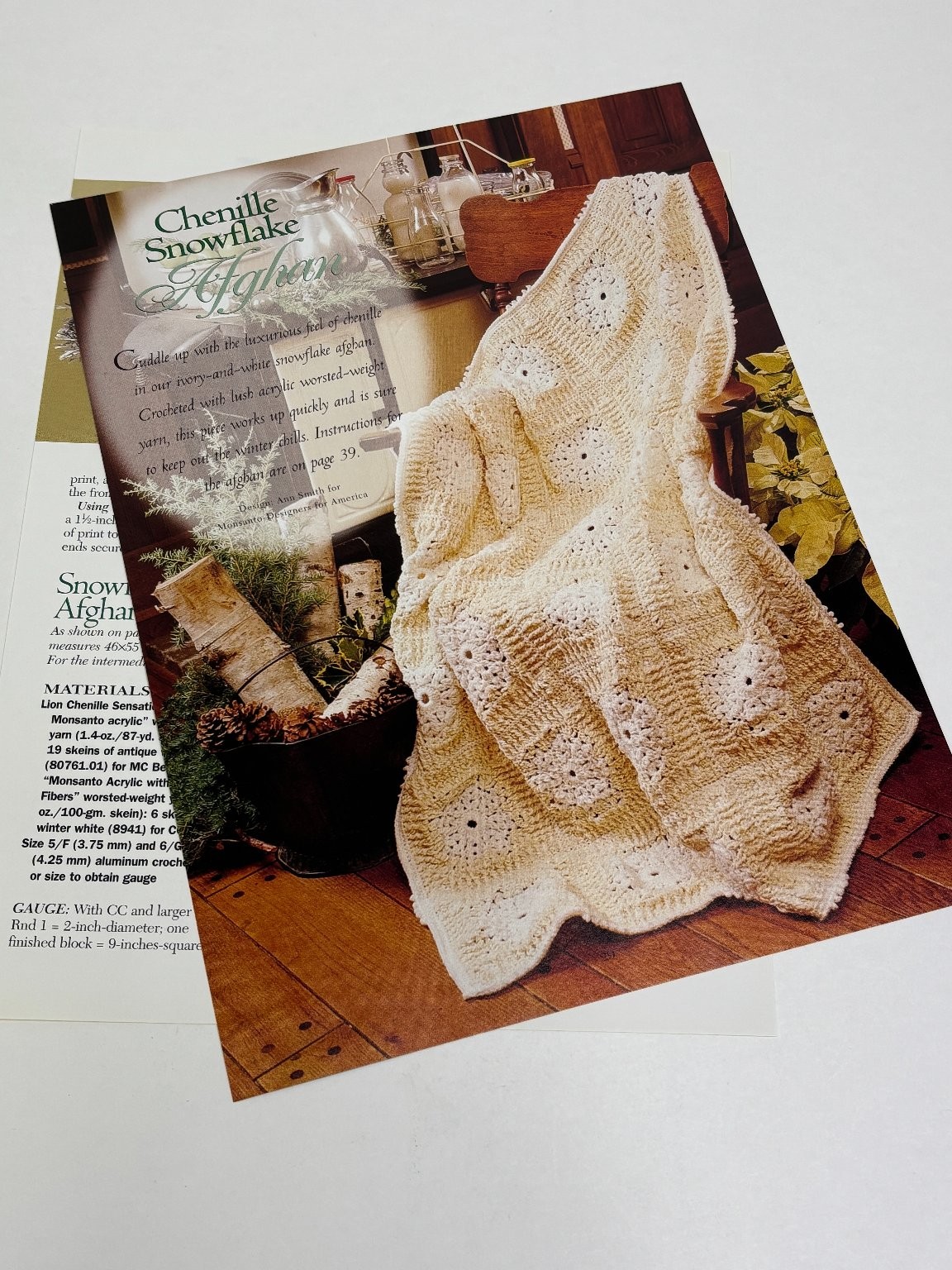 Chenille Snowflake Afghan Crochet Pattern Intermediate Pages from Book