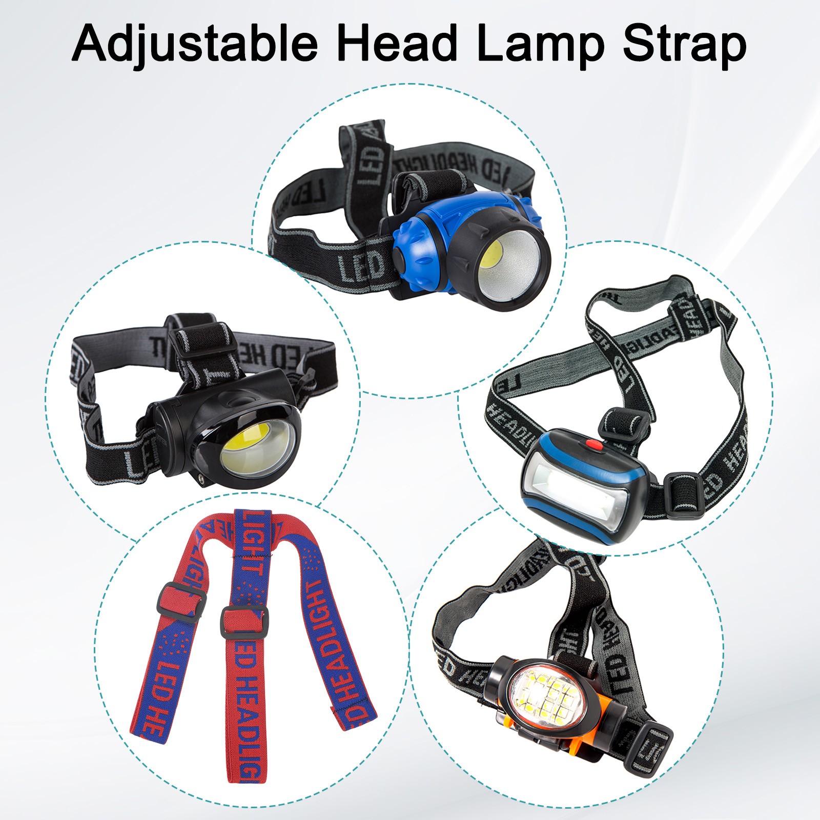 3-Pack Headlamp Strap Replacement Headband, High Elastic for Camping, Red Blue