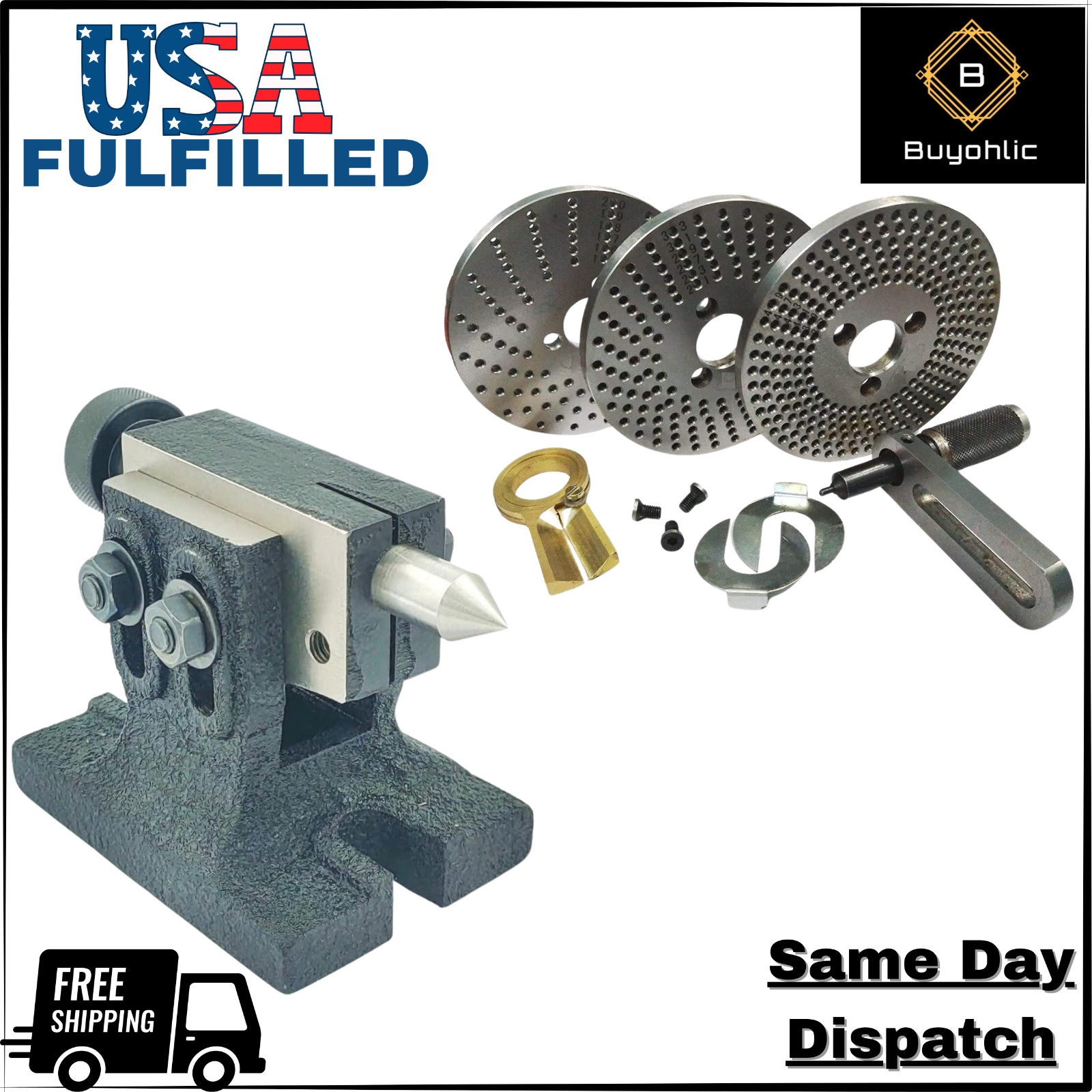 Double Bolt Tailstock With Set of Indexing Plate HV4/ HV6 Rotary Table-USA STOCK