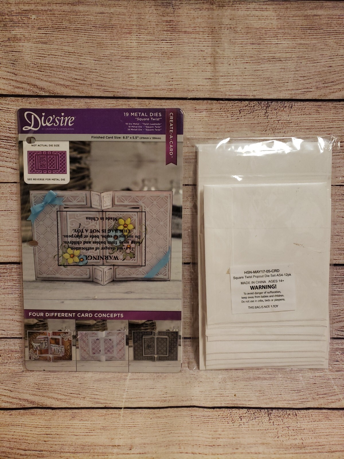LOT DIE'SIRE CRAFTERS 19 METAL DIES SQUARE TWIST CARD MAKING 12 CARDS ENVELOPES