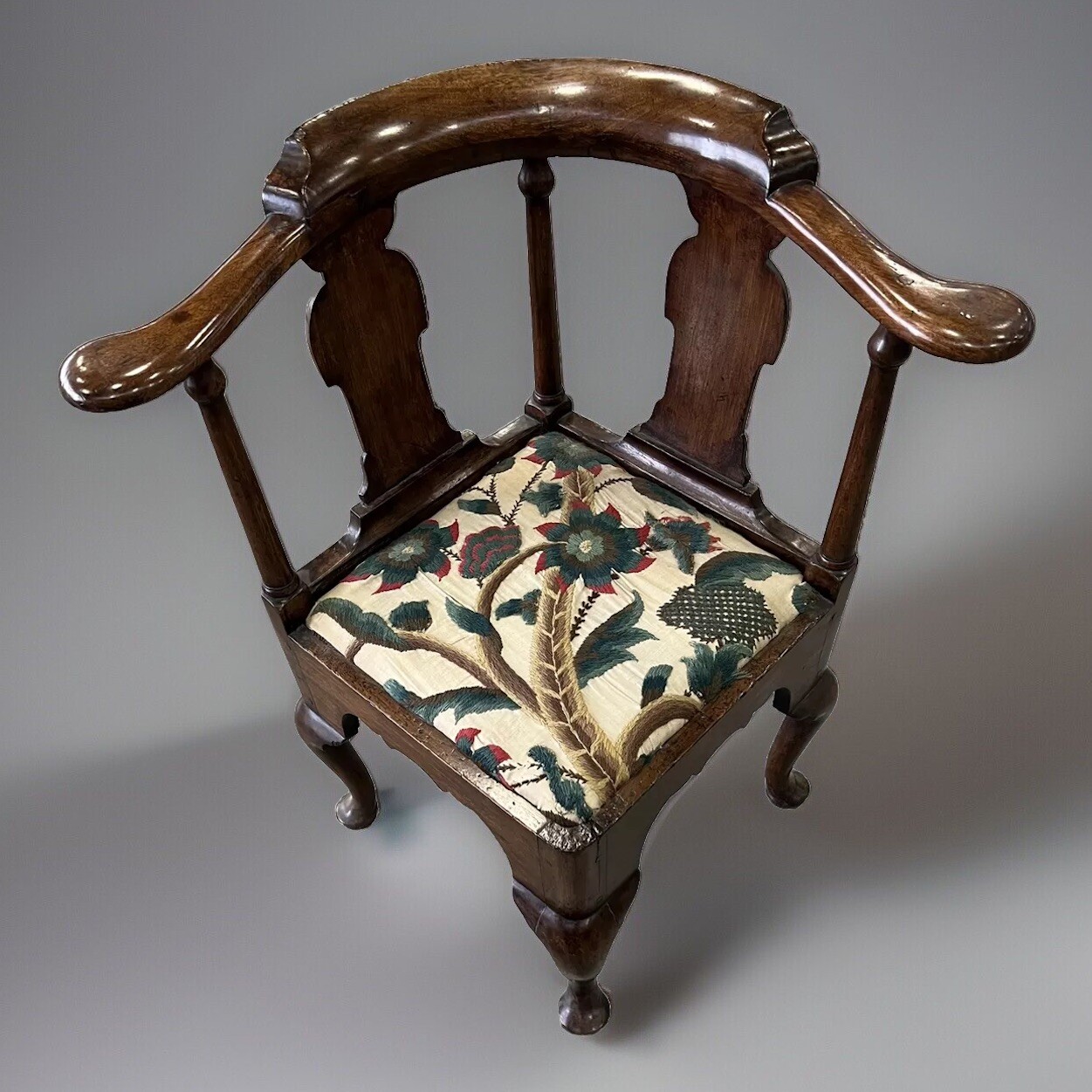 ANTIQUE ENGLISH GEORGIAN Mahogany CORNER CHAIR with Removable Cushion Seat