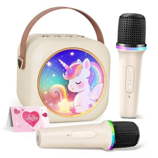 Karaoke Machine for Kids with 2 Wireless Microphones,Girls Speaker with Beige
