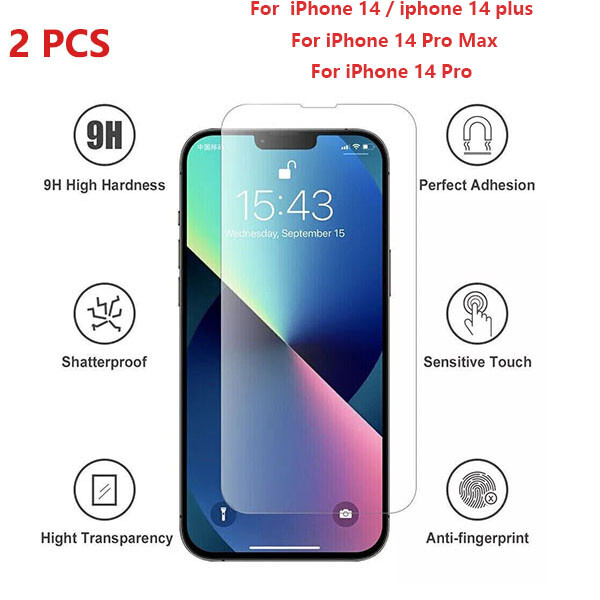 2Pack Tempered Glass Screen Protector For iPhone 14 Pro / 14 Pro Max / 14 mini