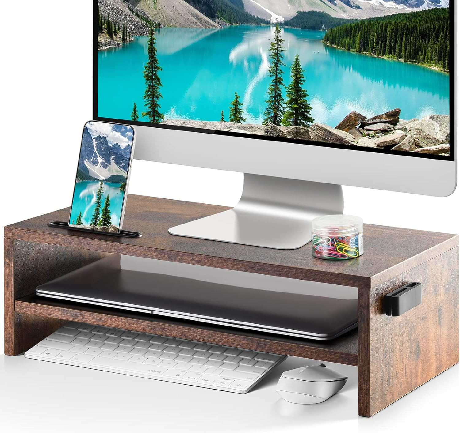 16.5 Inch Monitor Stand, 2 Tier Computer Monitor Riser with Printer Shelf, Lapto