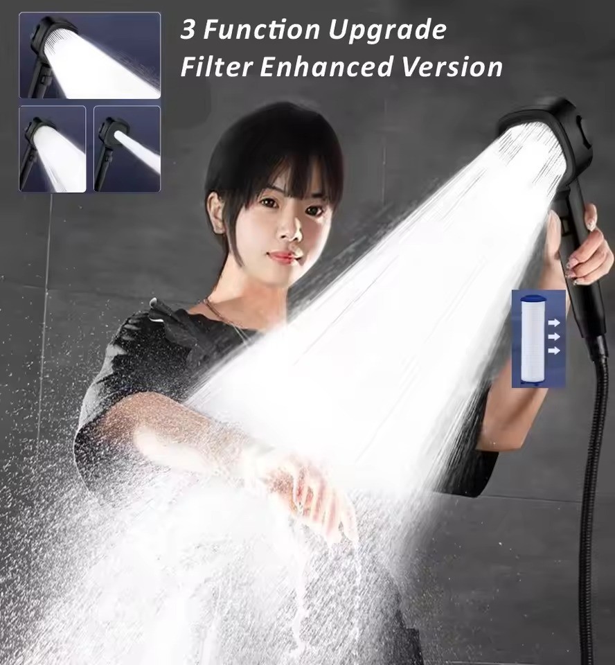 High Pressure Shower Head 3 Mode Adjustable Water Saving One-Key Stop Massage