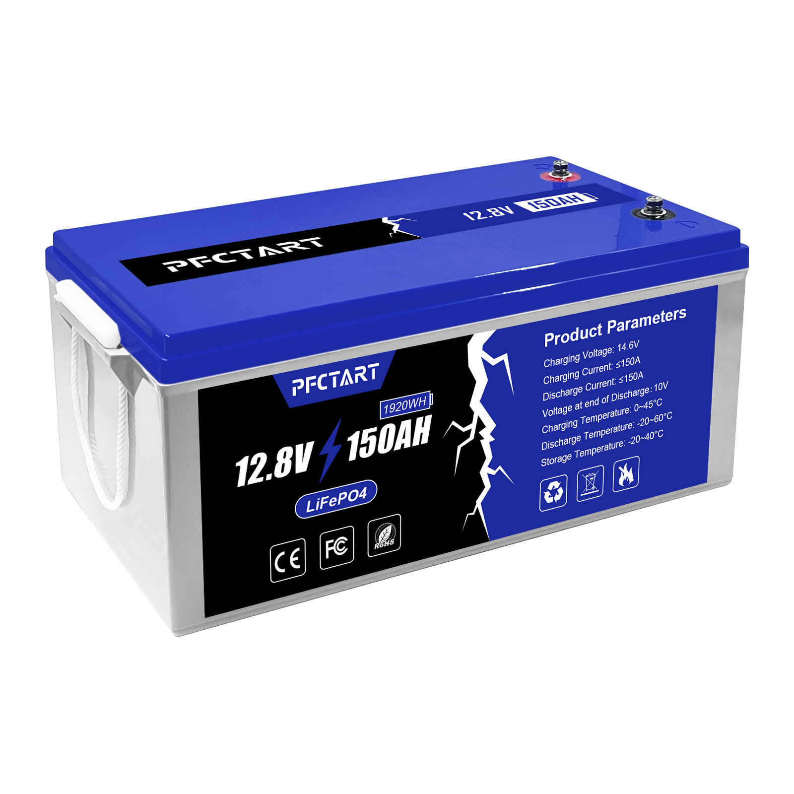 PFCTART 12V 150Ah LiFePO4 Lithium Iron Battery Deep Cycle BMS For Solar RV Boat