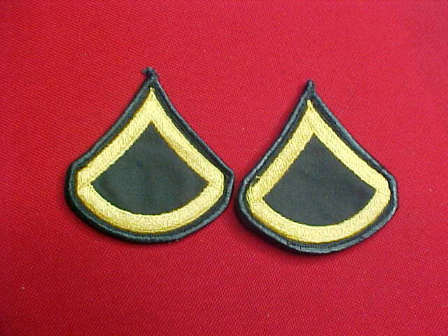 US Army Enlisted FEMALE E-3 Private First Class gold on green patch set