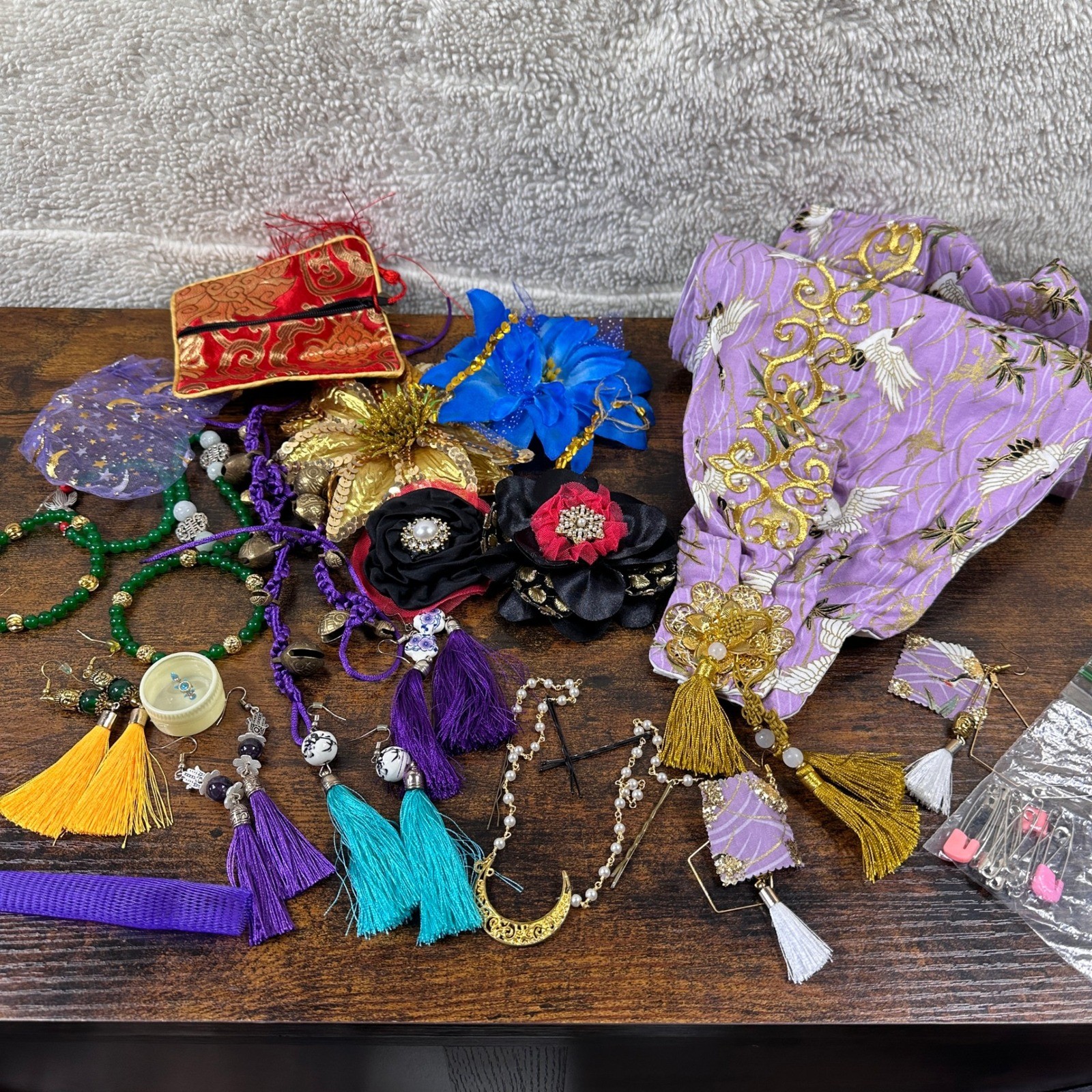 Belly Dance Accessory Set Owl Waist Bag Finger Cymbals Zills Beaded Coin Charms