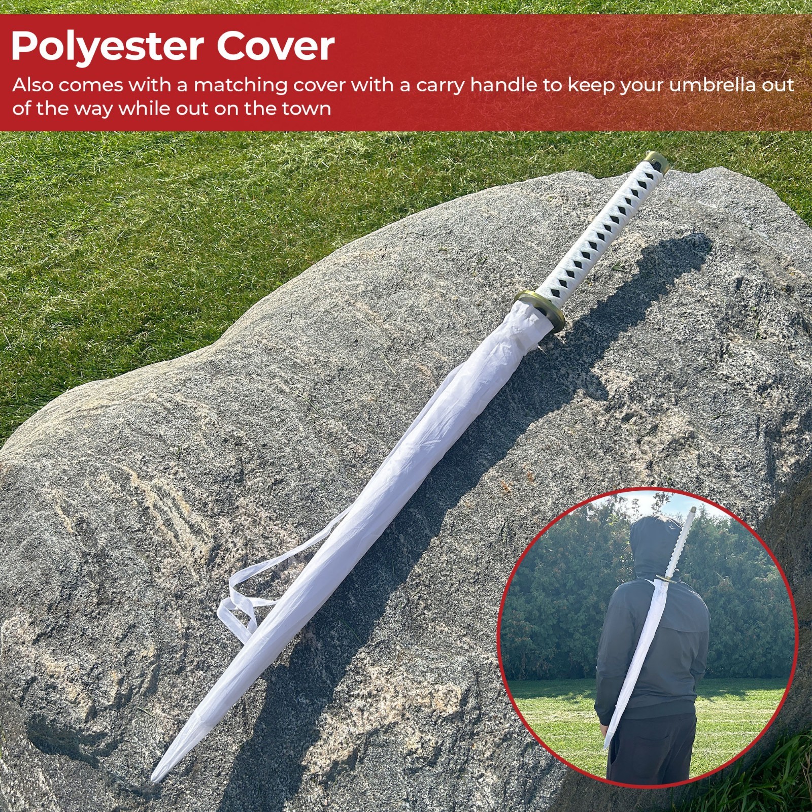 One piece Zoro Wado Ichimonji Katana Handle Umbrella White - Overall 39"