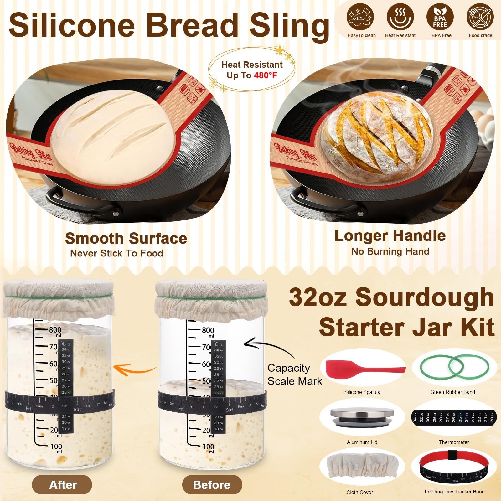 Sourdough Starter Kit - Complete Bread Baking Supplies, Proofing Baskets & Tools