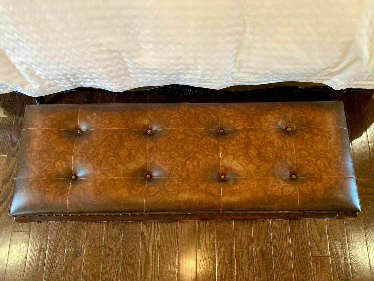 Vintage French Faux Leather Upholstered Bench