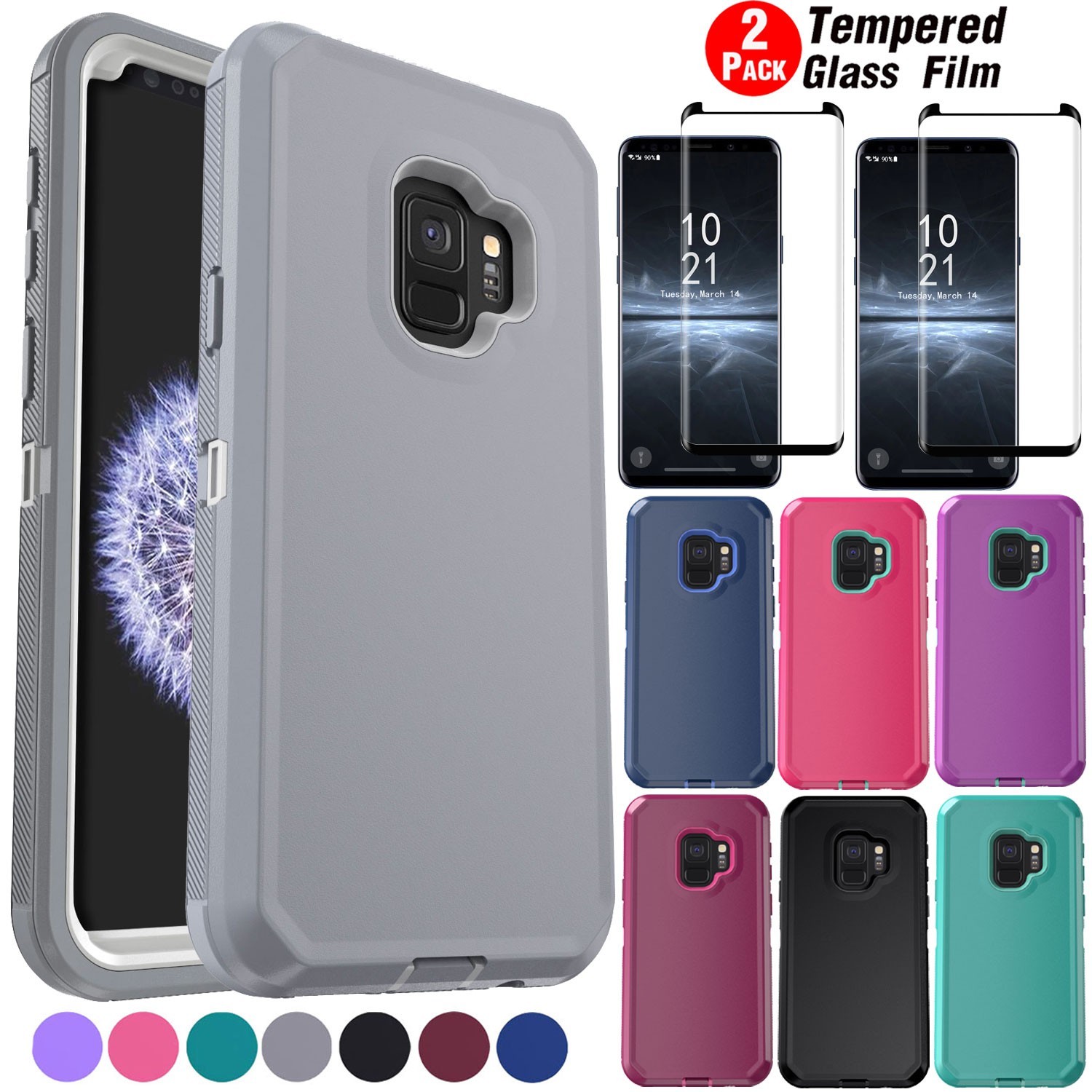 For Samsung Galaxy S9/S9 Plus Shockproof Case Heavy Duty Cover / Tempered Glass