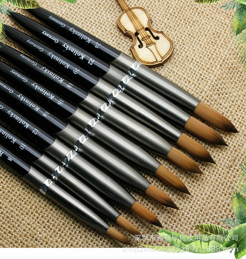 Acrylic Kolinsky Nail Brushes Sizes 8-24 Nail Art Brush Black Petal