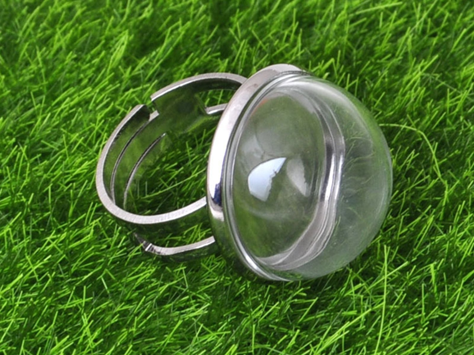 DIY Silver Tone Adjustable Ring with 20mm Clear Glass Dome Terrarium 1/2 Globe