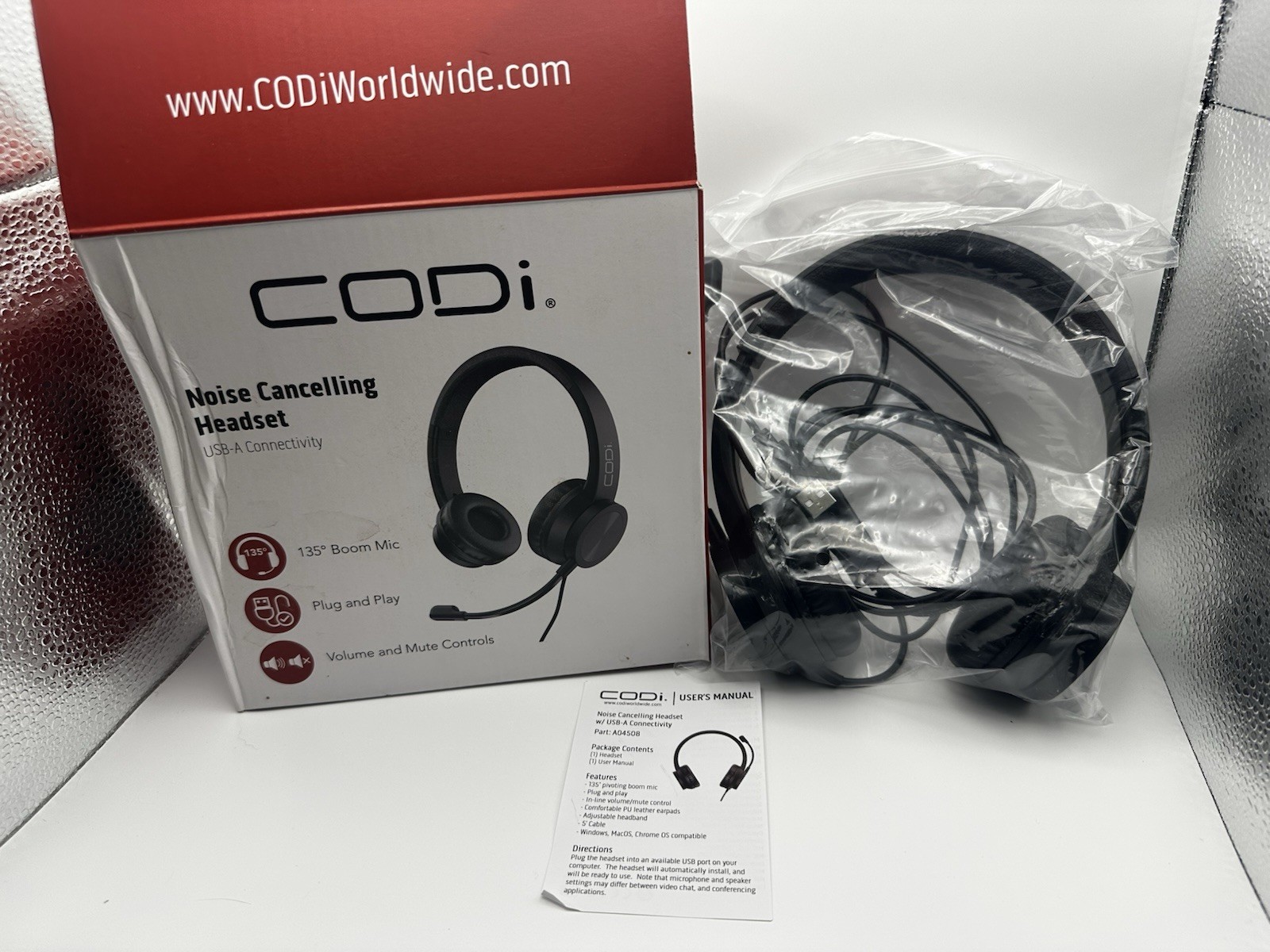 CODi Noise Cancelling Headset USB A Connectivity Boom Mic Plug and Play