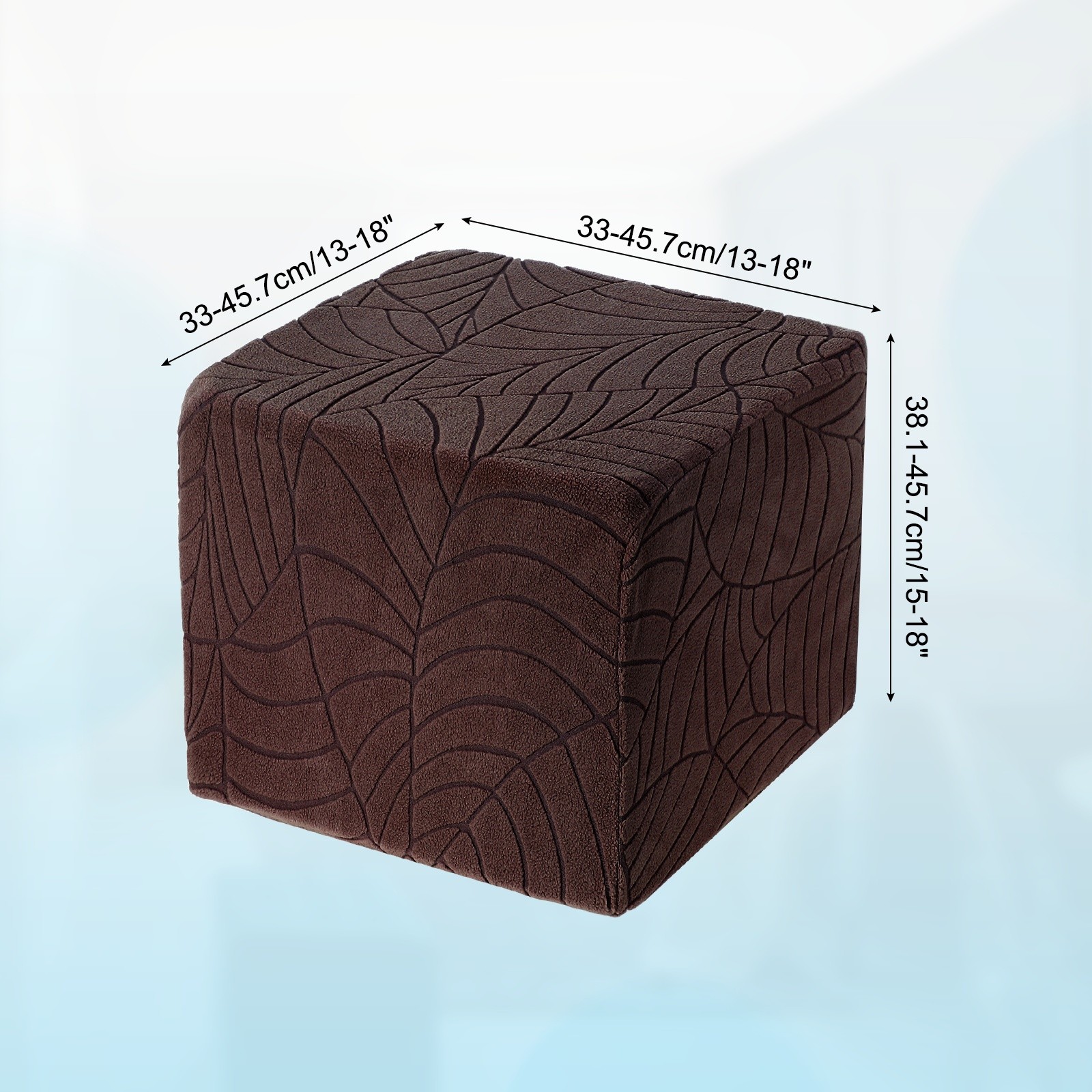 Leaf Pattern Square Stretch Foot Stool Cover Fit Length 13"-18", Coffee