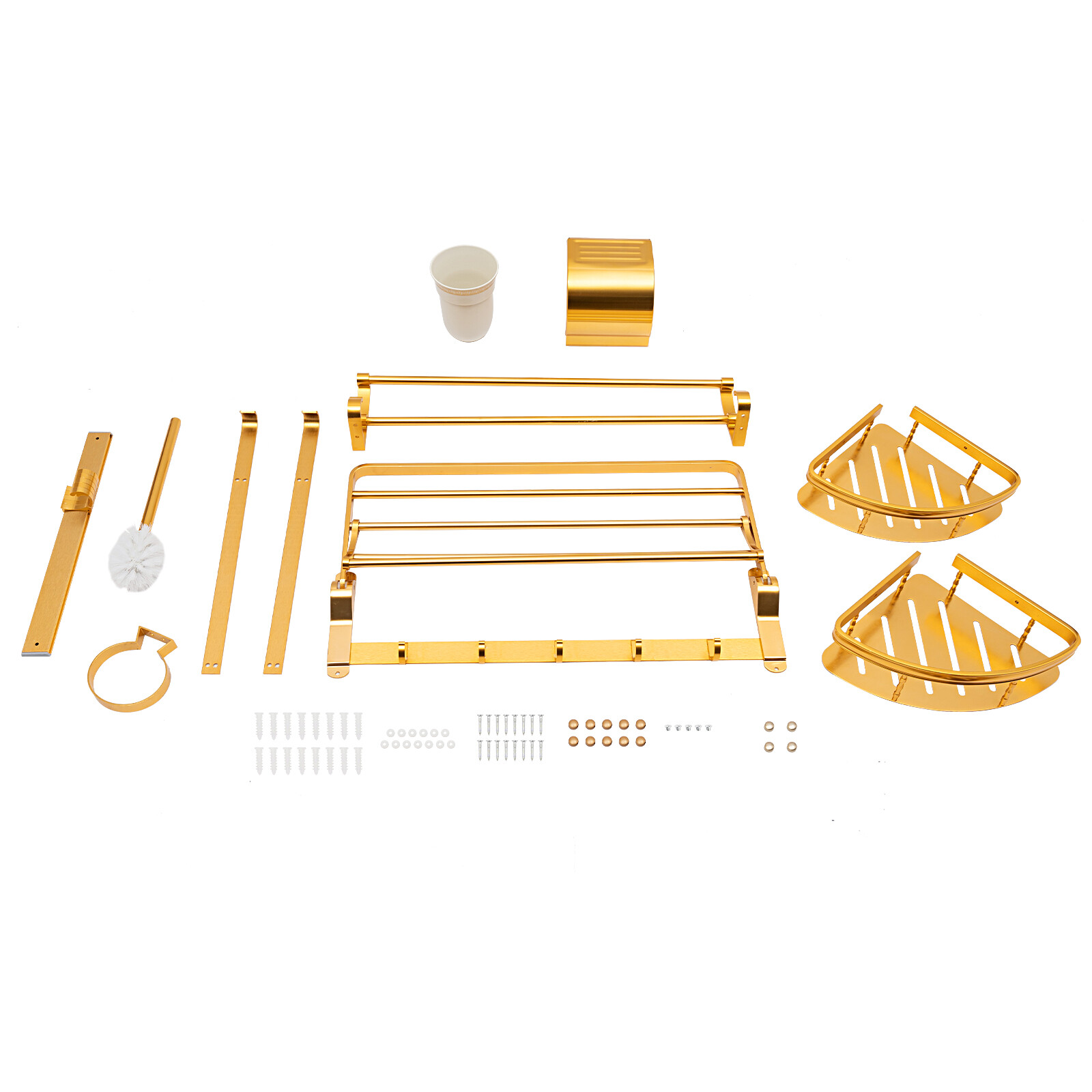 6PCS Luxury Bath Set Wall Mounted Bathroom Organizer Accessories Towel Shelf US