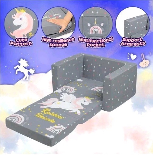 ALIMORDEN 2-in-1 Flip Out Comfy Toddler Couch, Lovely Kids Chair Convertible...