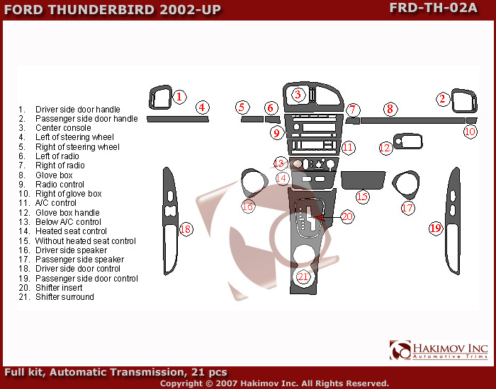 FOR FORD Thunderbird 2002- 2005 BRUSHED ALUMINUM NEW STYLE DASH TRIM KIT
