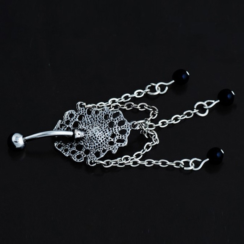 Old Sliver Vintage Ethnic Style Belly Button Rings Anti-allergy Stainless Steel