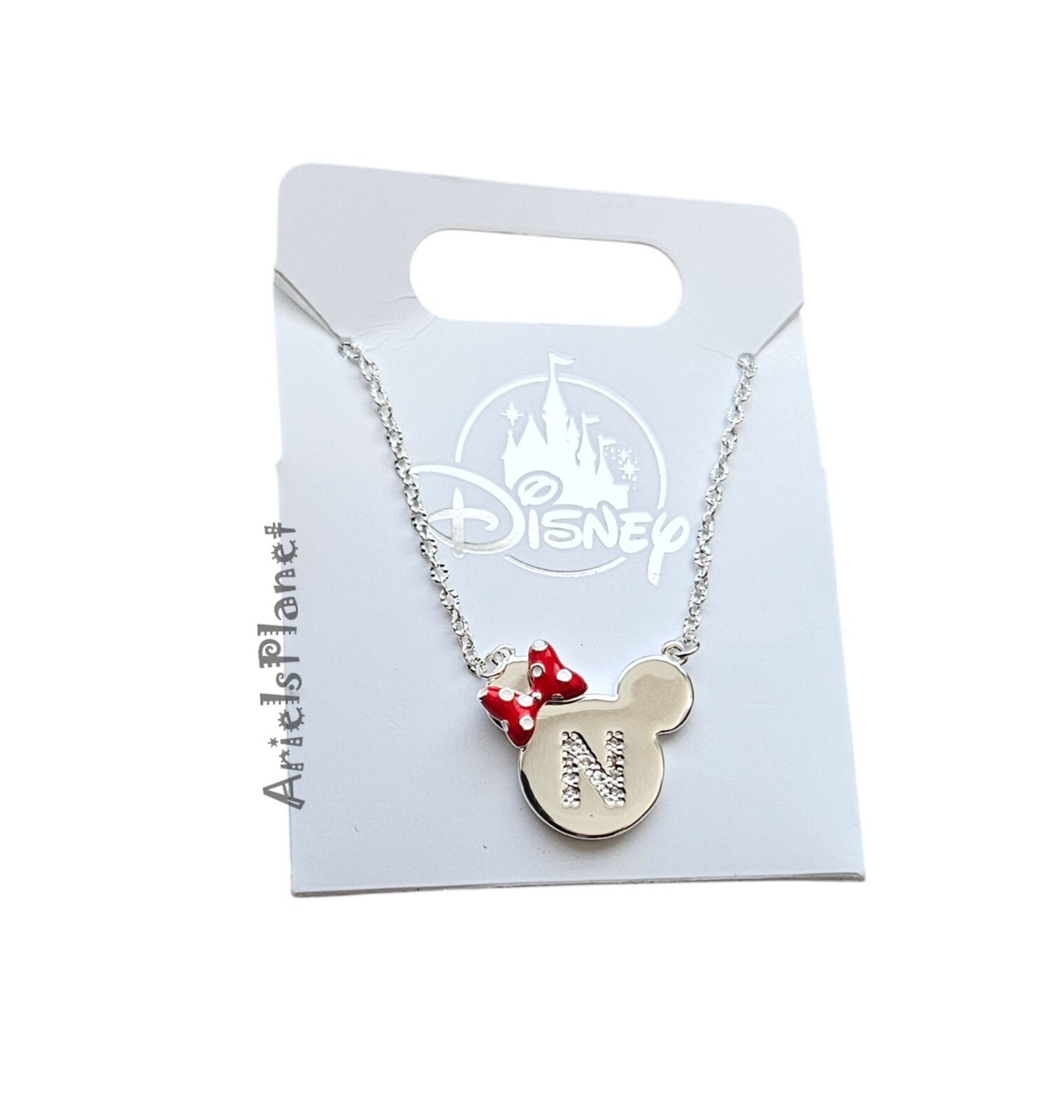 Disney Parks Minnie Mouse Bow & the Letter N, Silver Toned Necklace