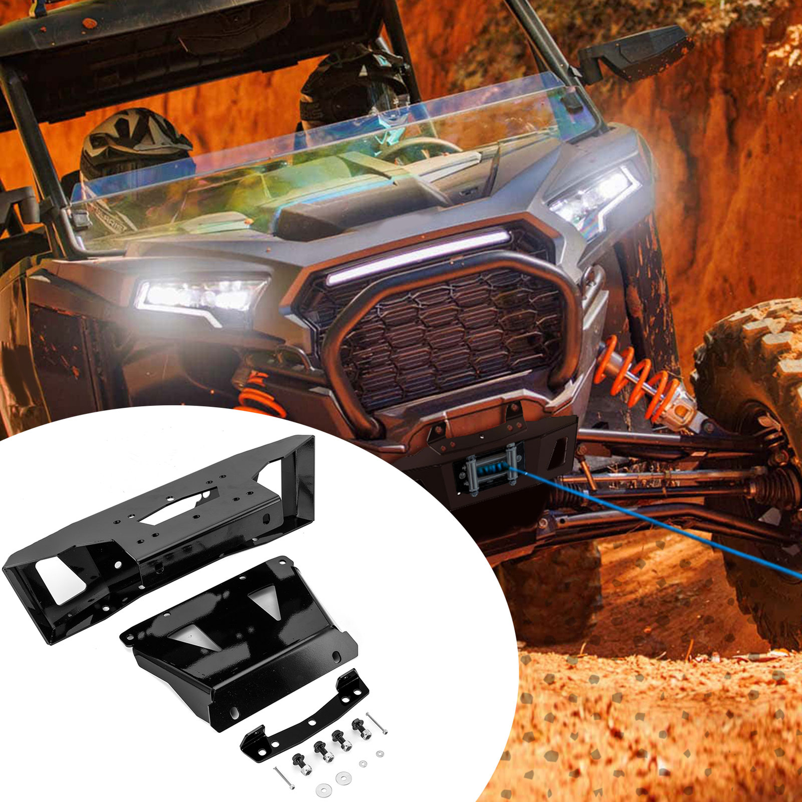 Heavy Duty Steel Winch Mounting Bracket For Polaris RZR XP 1000/XP 4 1000 2024+