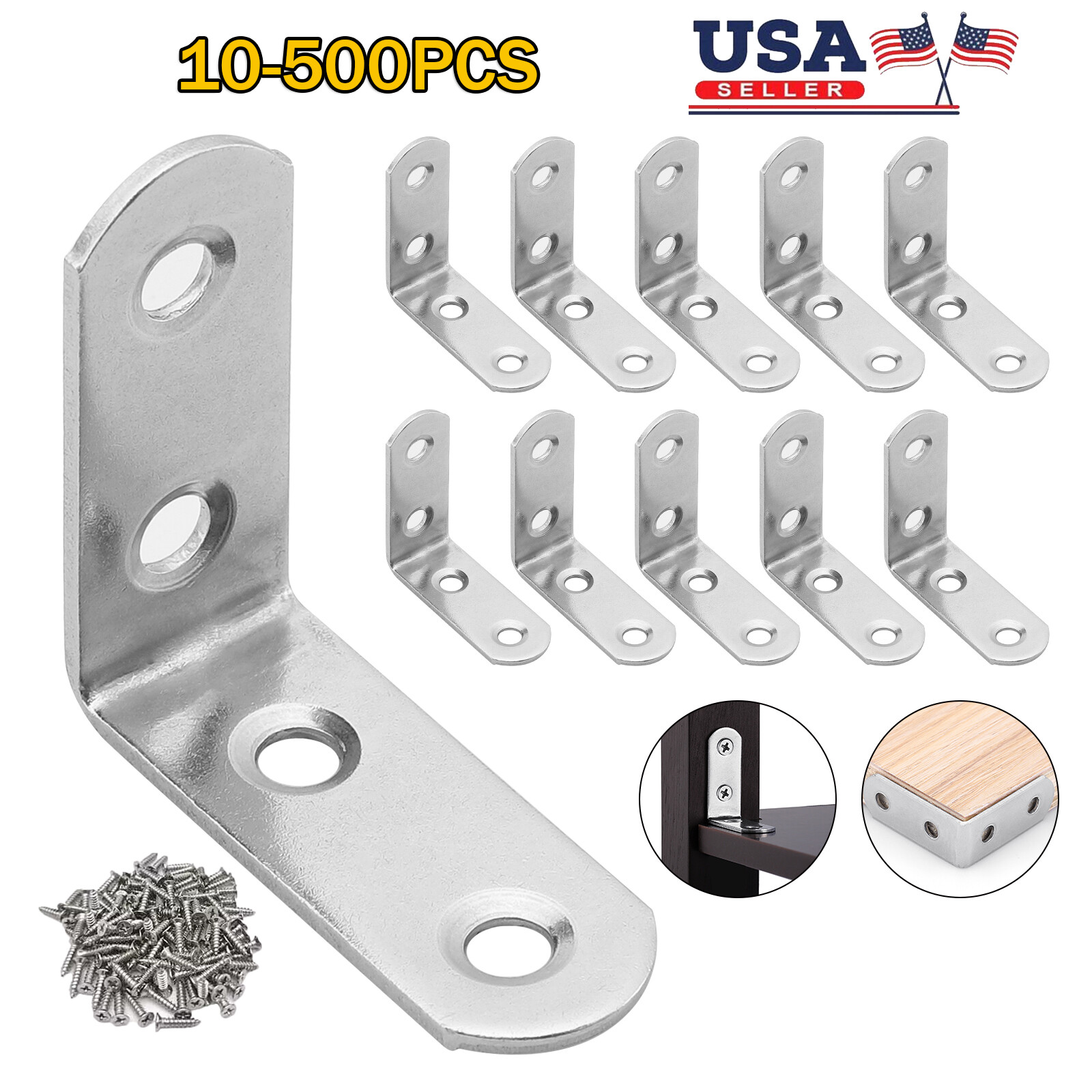 1.5" L-Shaped Bracket Corner Brace Stainless Steel Bracket Right Angle w/Screws