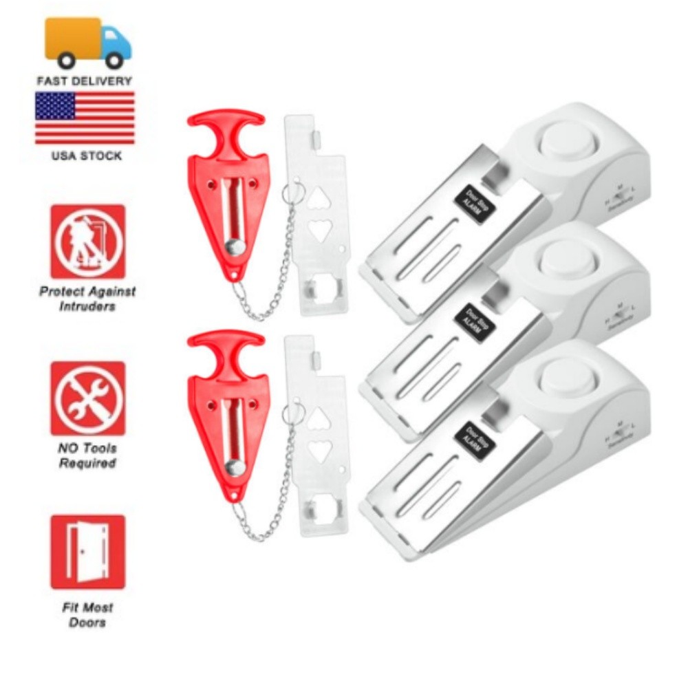 Door Stop Security Alarm Wedge Stopper Home Travel 120dB Anti‑Theft Kit Portable