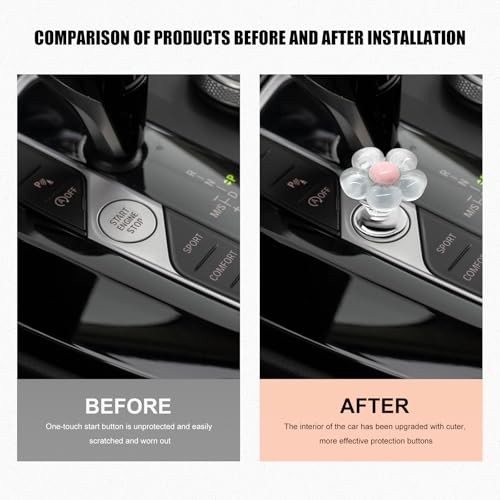 Push to Start Button Cover, Resin Flower Engine One-Touch Starter Ignition Blue
