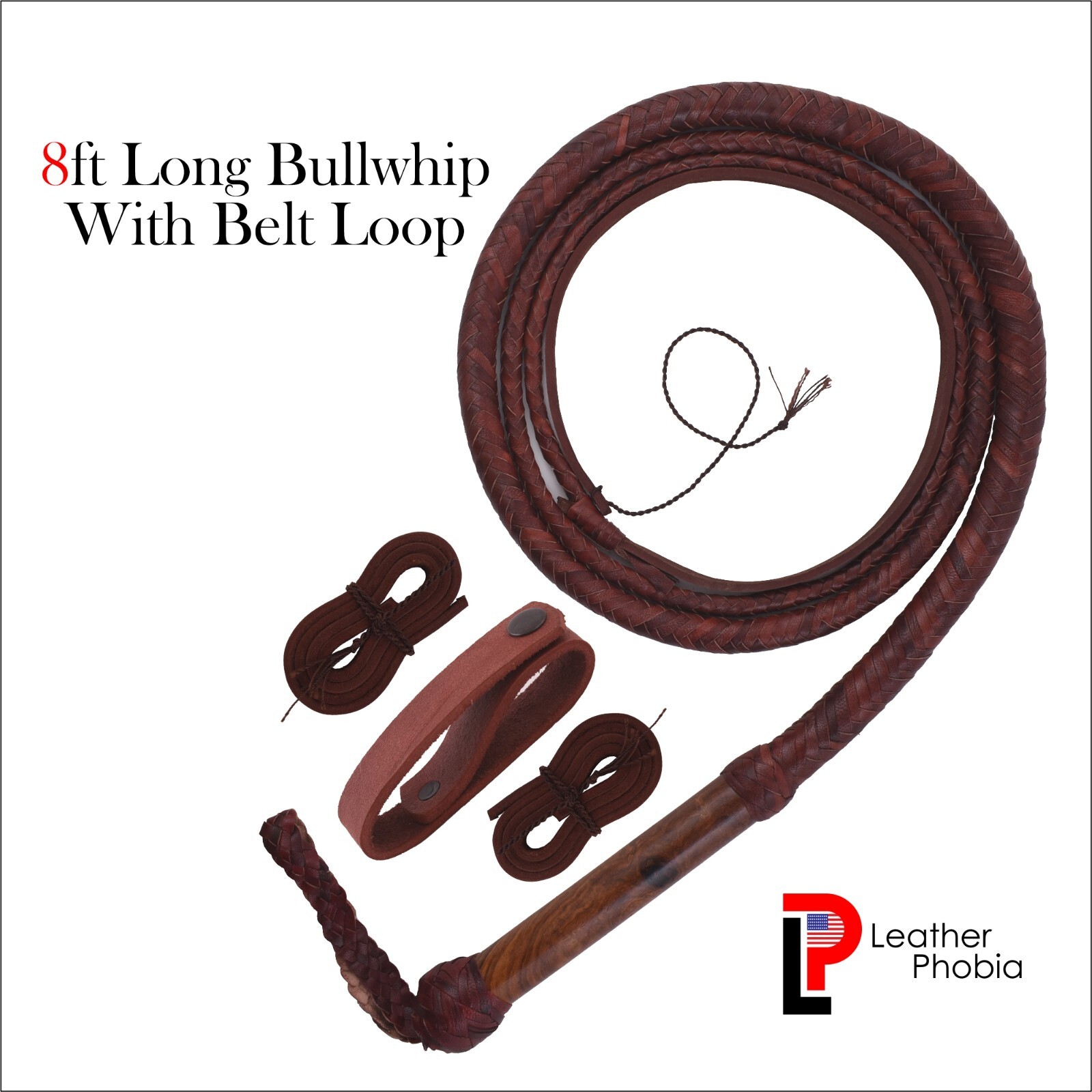 Leather Bullwhip 6–8 Feet Long 16 Plait Adventure Movie Inspired Bull Whip