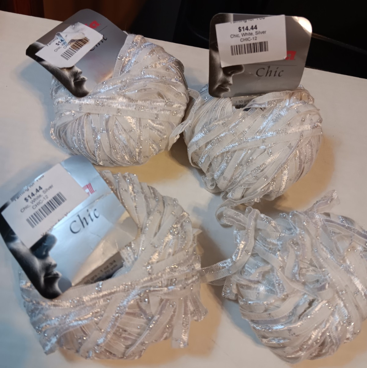 Katia Chic Yarn made in Spain lot of 3+ Balls White/Silver Color 12 - NEW