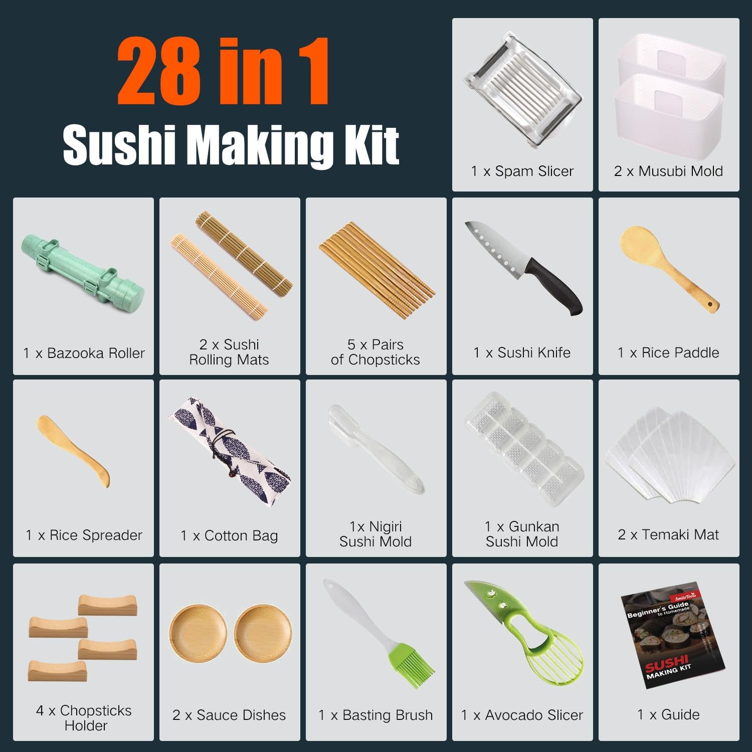 SmileTools Sushi Making Kit & Musubi Maker - for Beginners Medium, Green