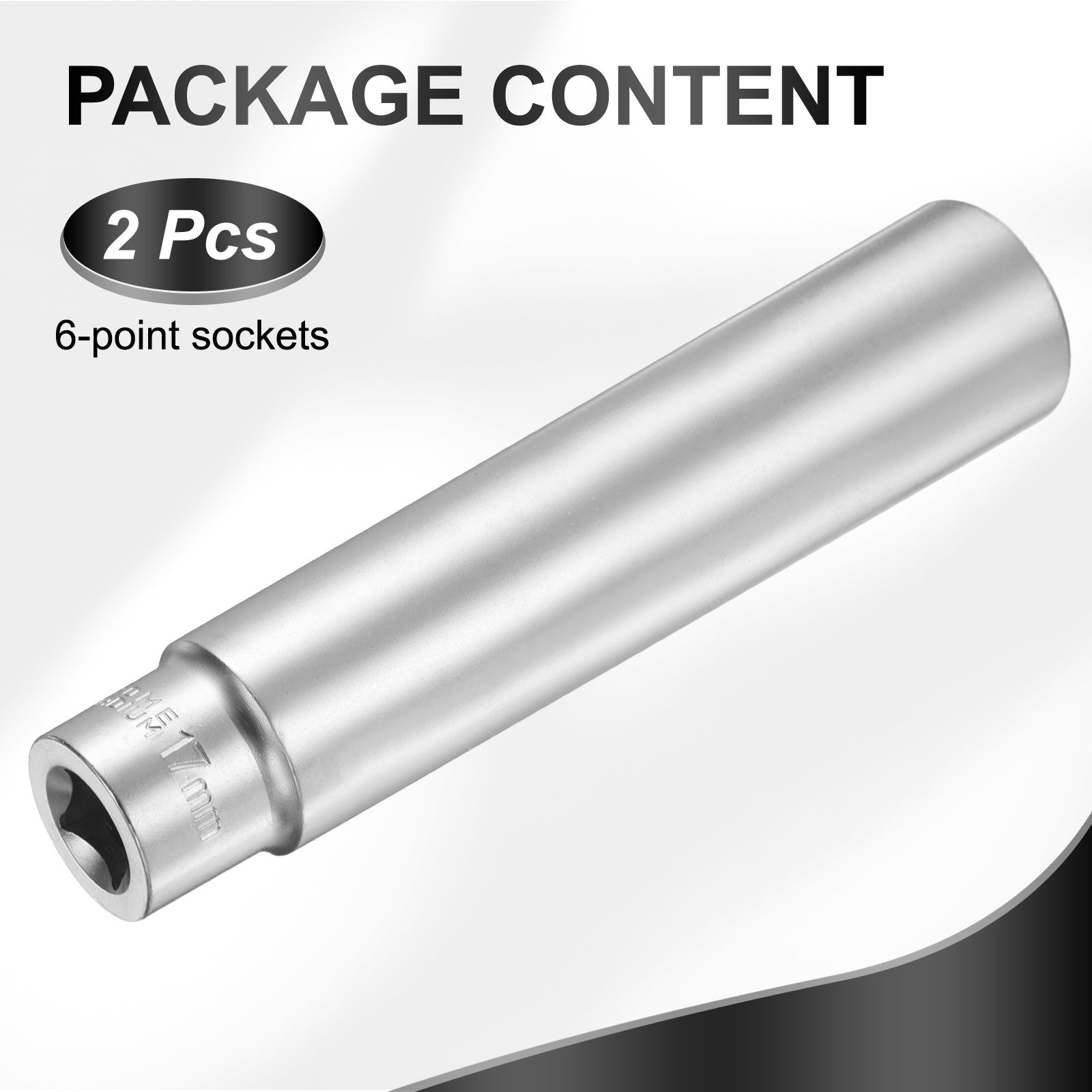 2pcs 6 Points Deep Socket 3/8" Drive 17mm Nickel Plating Flip Sleeve 4.7" Long