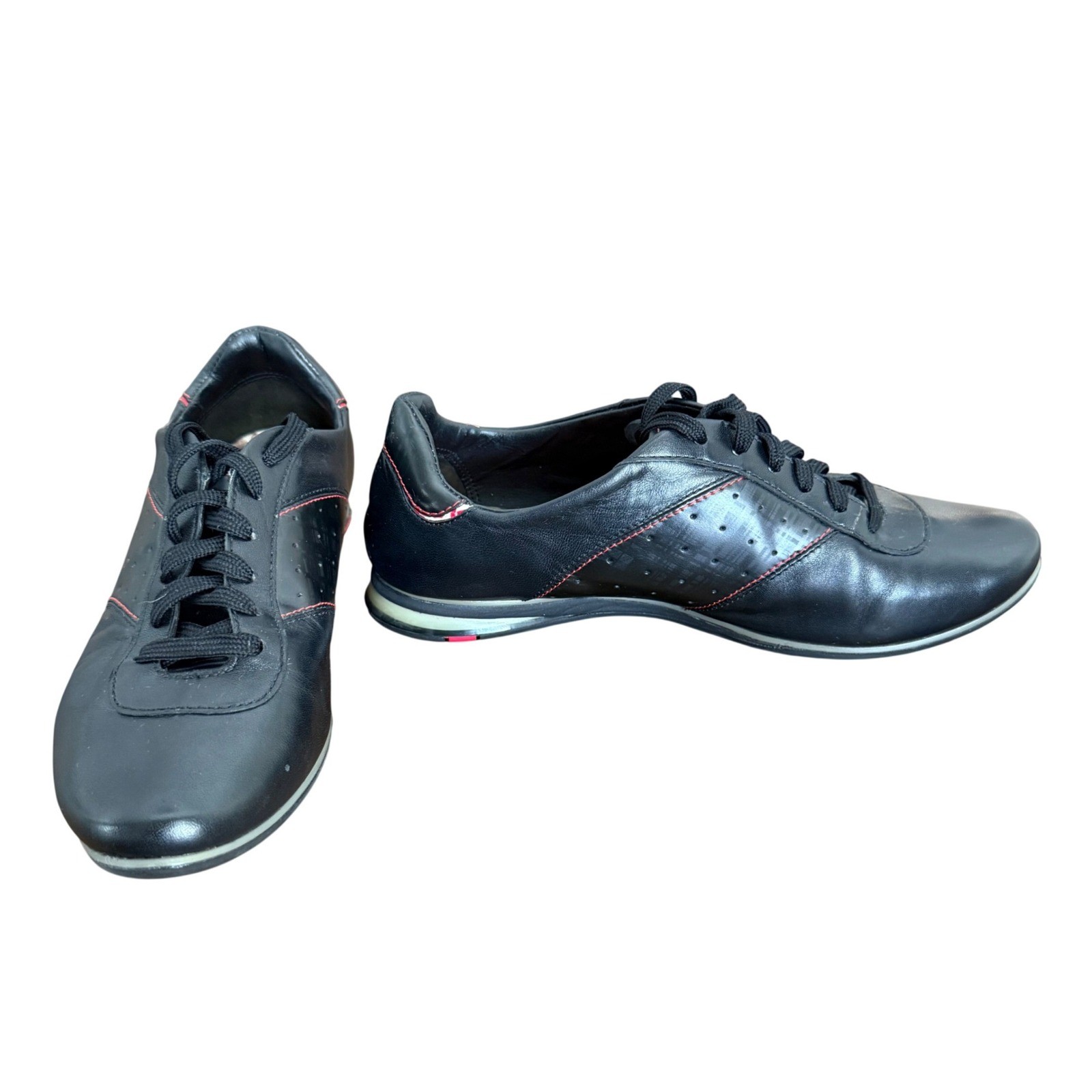 Cole Haan Womens Black Leather Sneakers Red Contrast Stitch Low Top Shoes Size 8