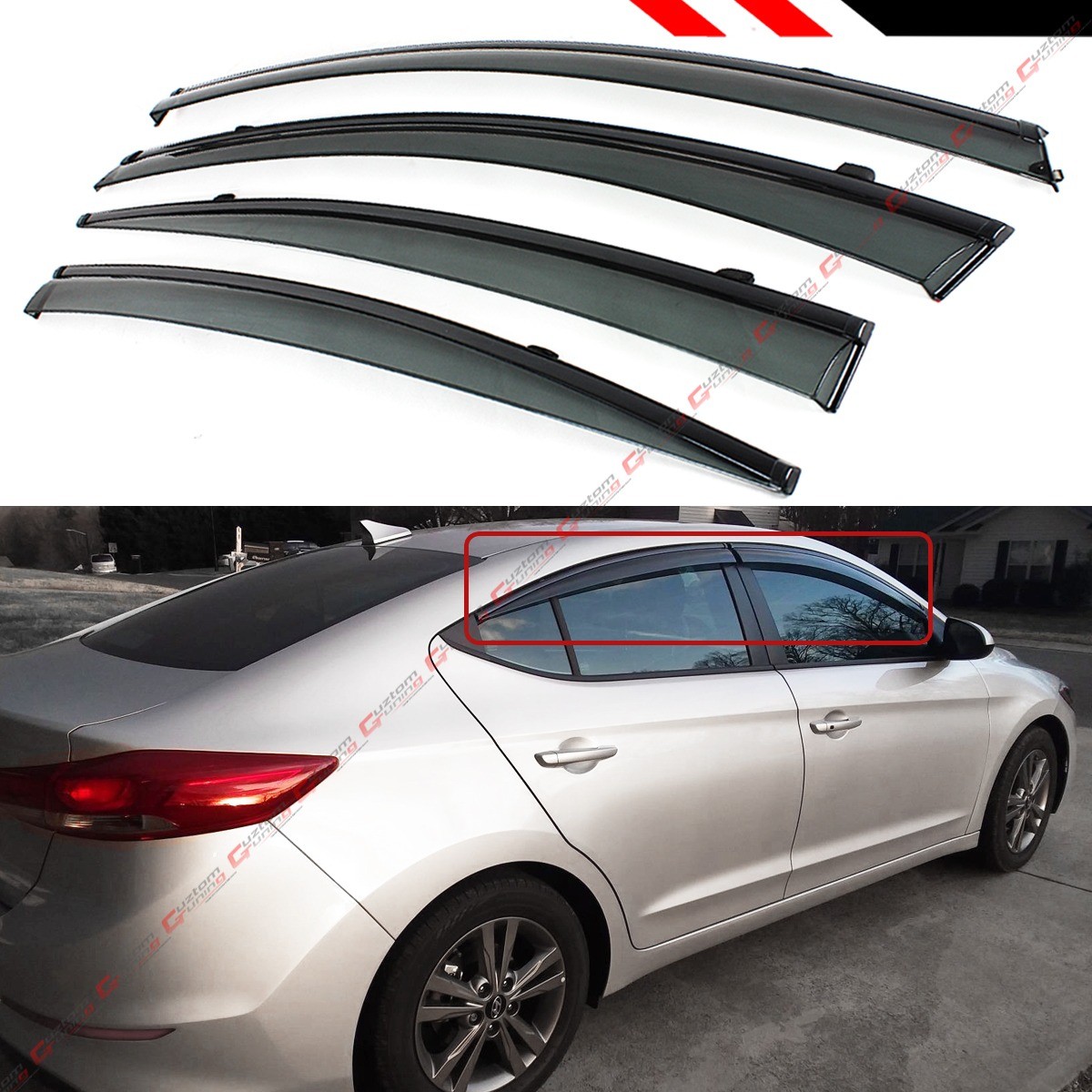 CLIP-ON TYPE SMOKE WINDOW VISOR W/ BLACK TRIM FOR 17-2020 HYUNDAI ELANTRA SEDAN
