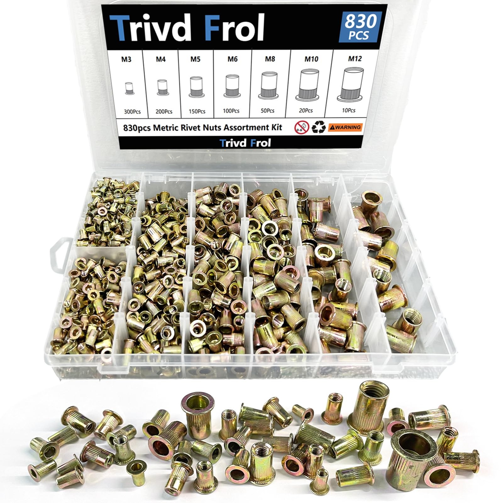 Trivd Frol Rivet Nut Tool Kit, 830pcs SAE/Metric Metric - 830 Pcs