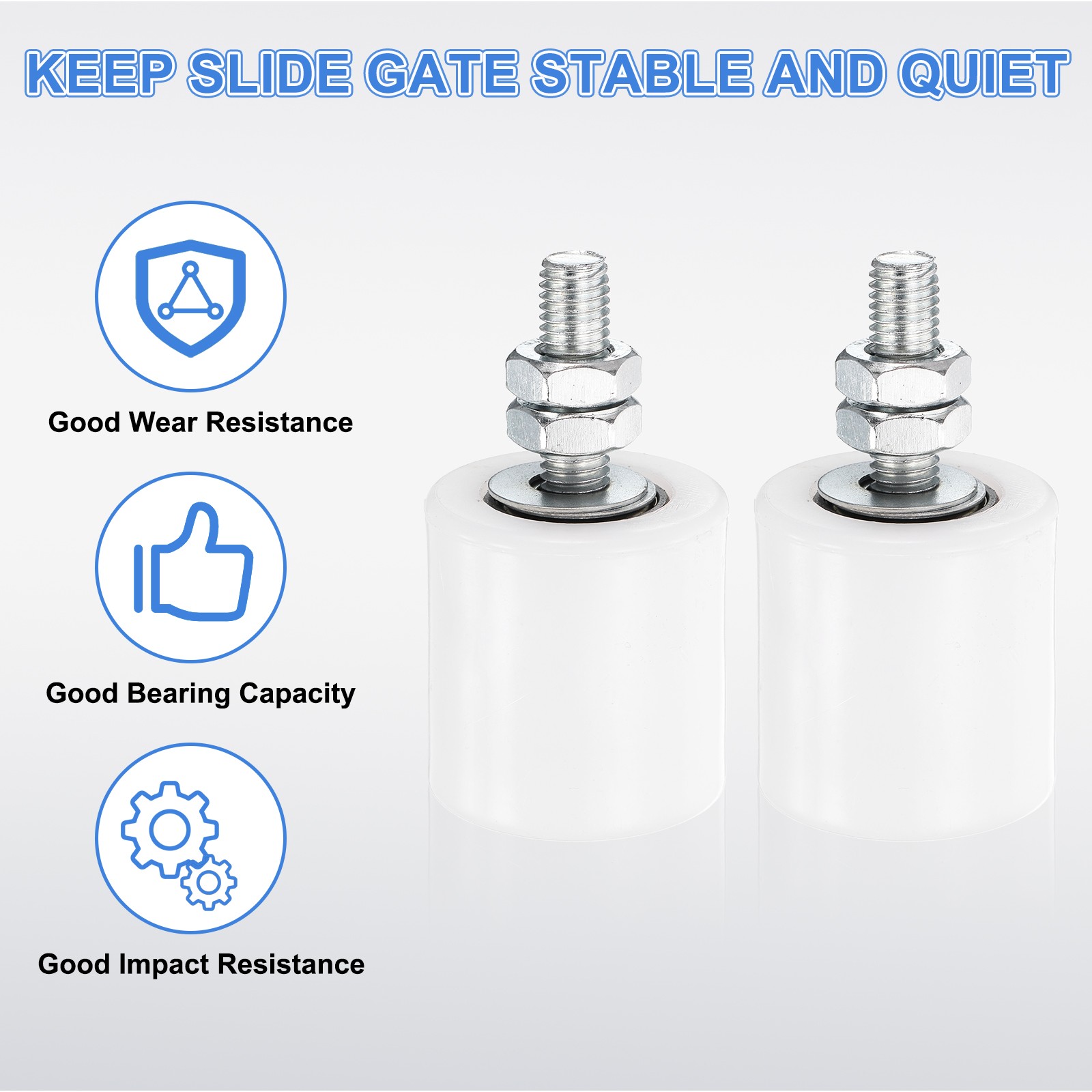8Pcs Slide Gate Guide Roller 1.7" Nylon Sliding Gate Support Assembly White