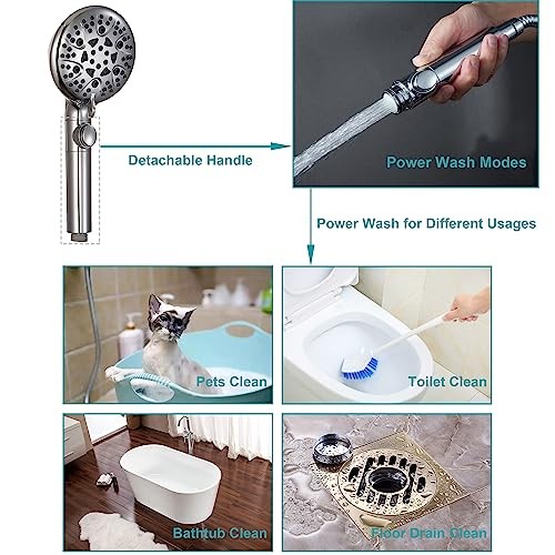 GwernKB Handheld Shower Head with On Off Switch 8-Mode High Pressure Silver
