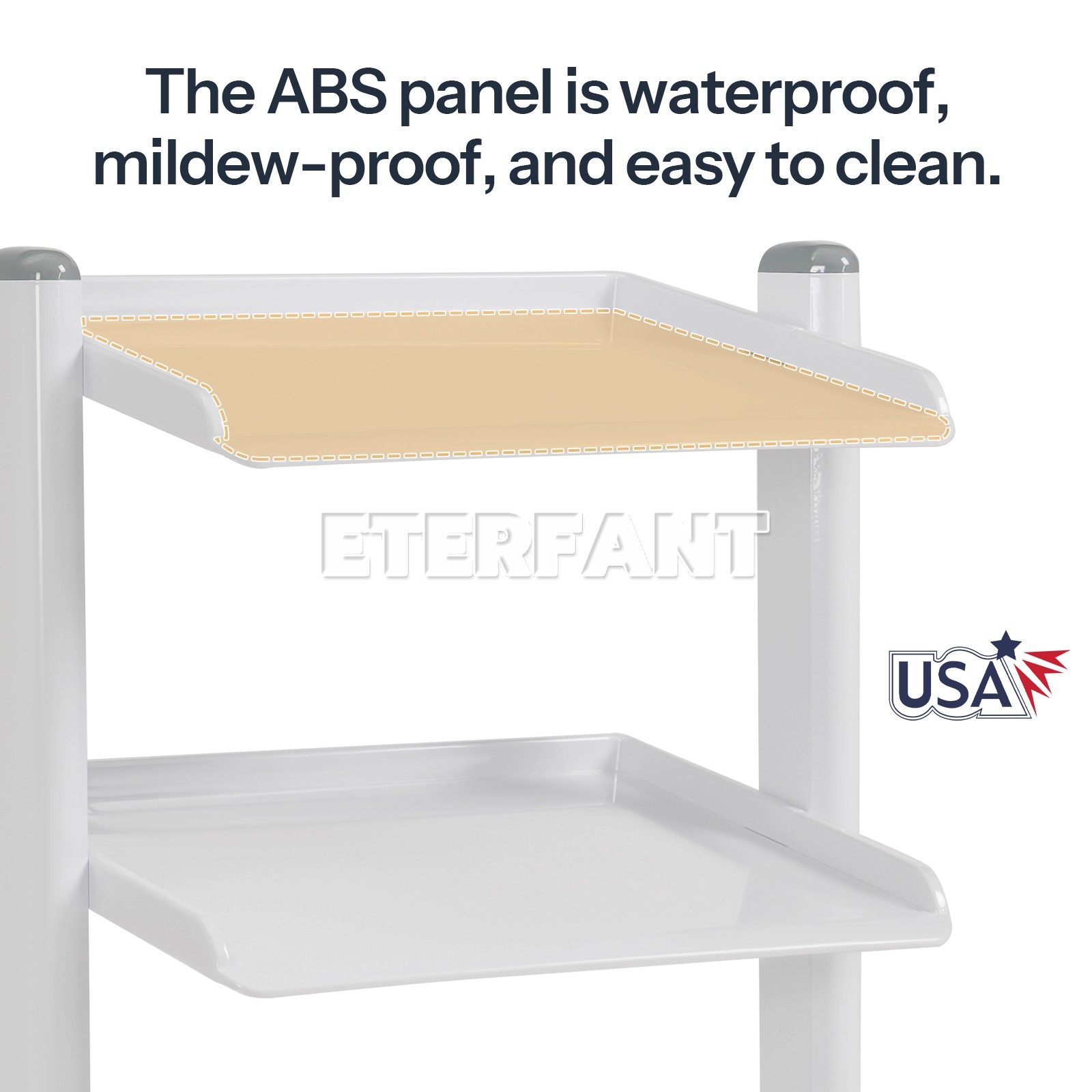 ETERFANT 3 Layers Dental Trolley Cart Tool Mobile ABS Instrument Stand w/Socket
