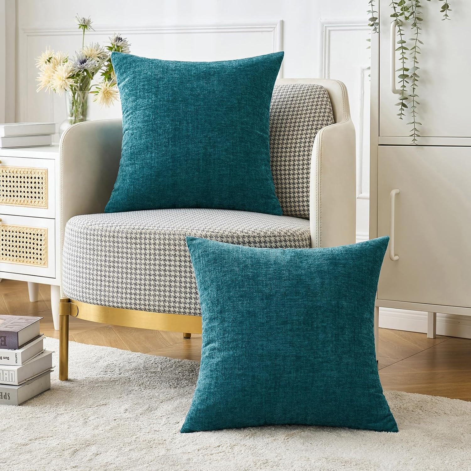 MIULEE Pack of 2 Dark Teal Throw Pillow Covers 18X18 Inch Soft Chenille Pillow C