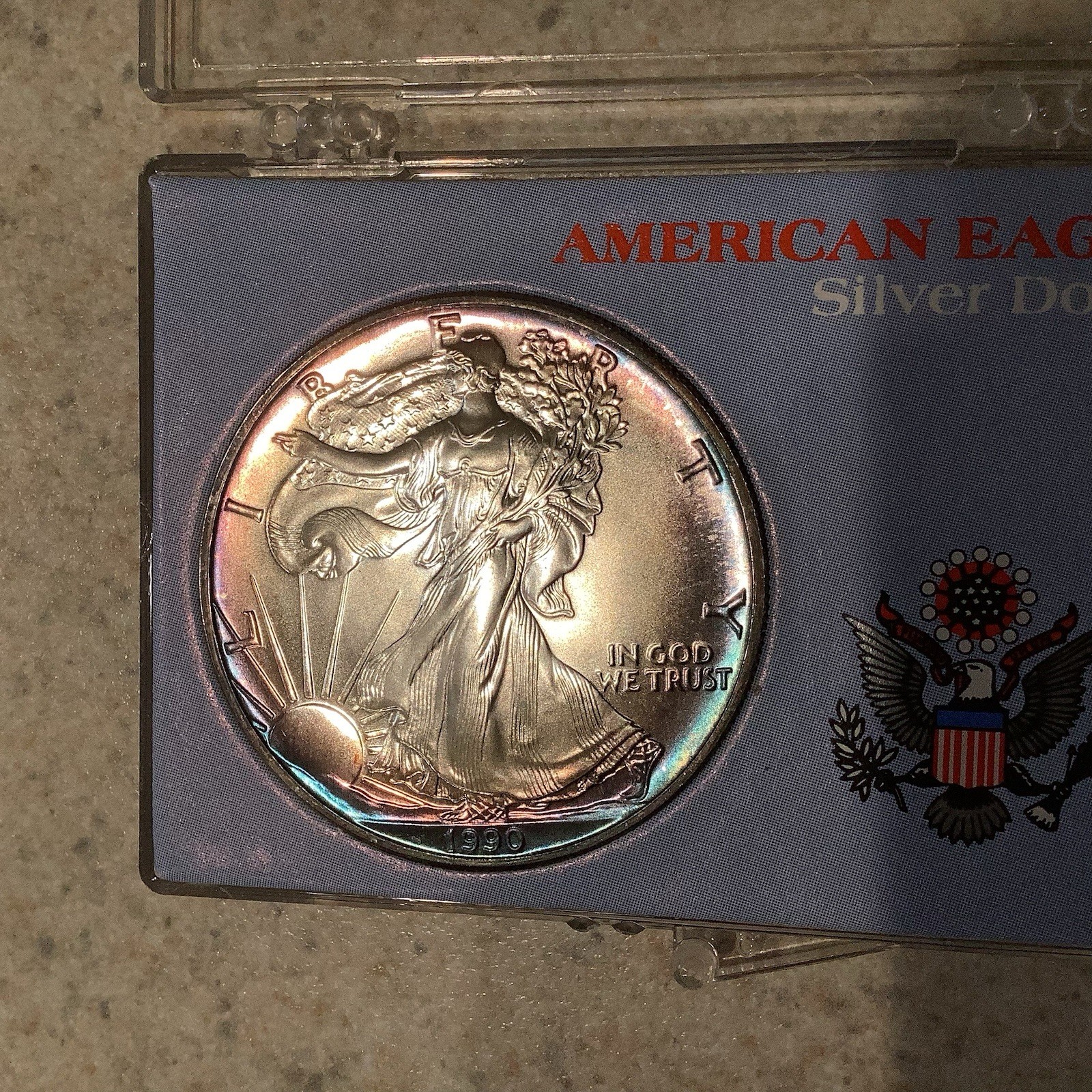 1990 American Silver Eagle "Rainbow Toning”