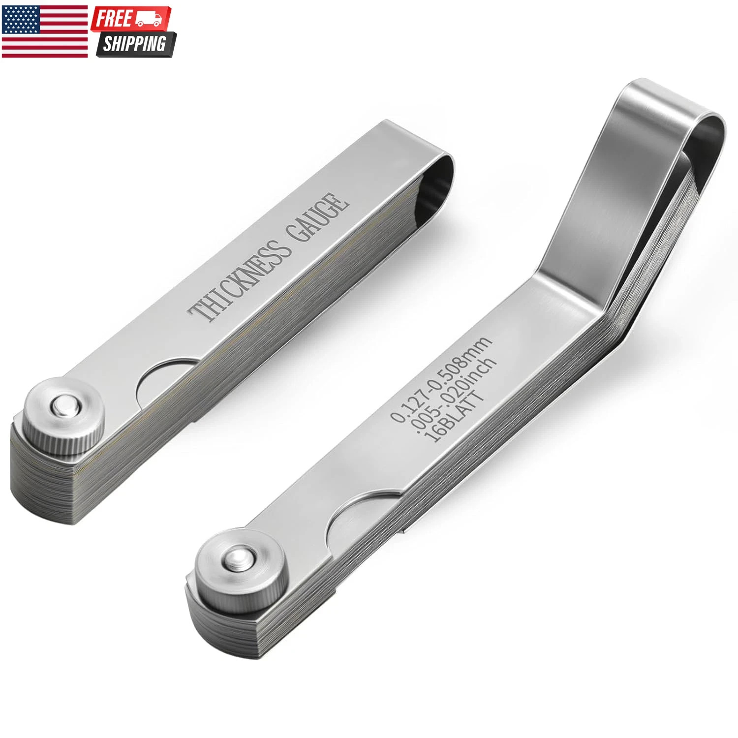 2PCS Feeler Gauges Set Stainless Steel Straight & Angled Thickness Gauge Tool SA