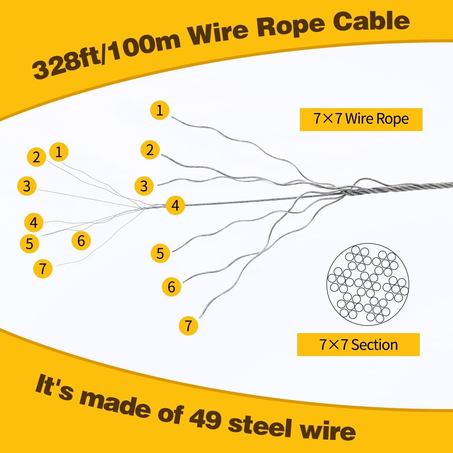 328Ft Wire Rope Crimping Tool Kit, Stainless Steel Wire Rope Cable with Aluminum