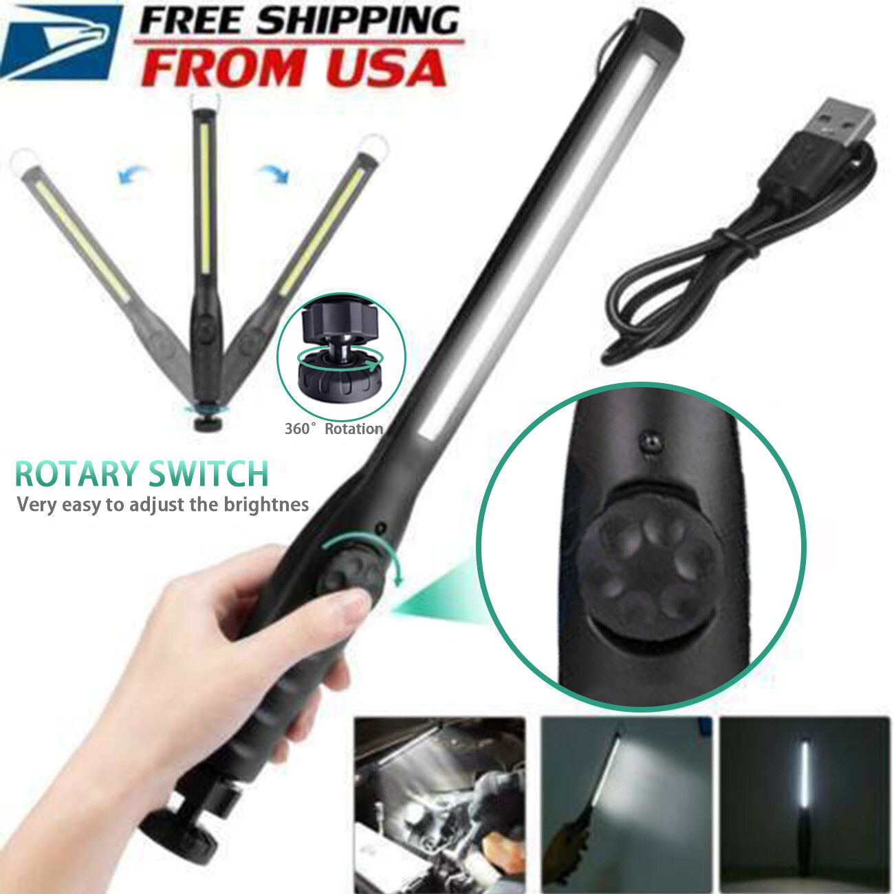 2PCS Rechargeable COB LED Work Light Car Garage Mechanic Inspect Lamp Flashlight