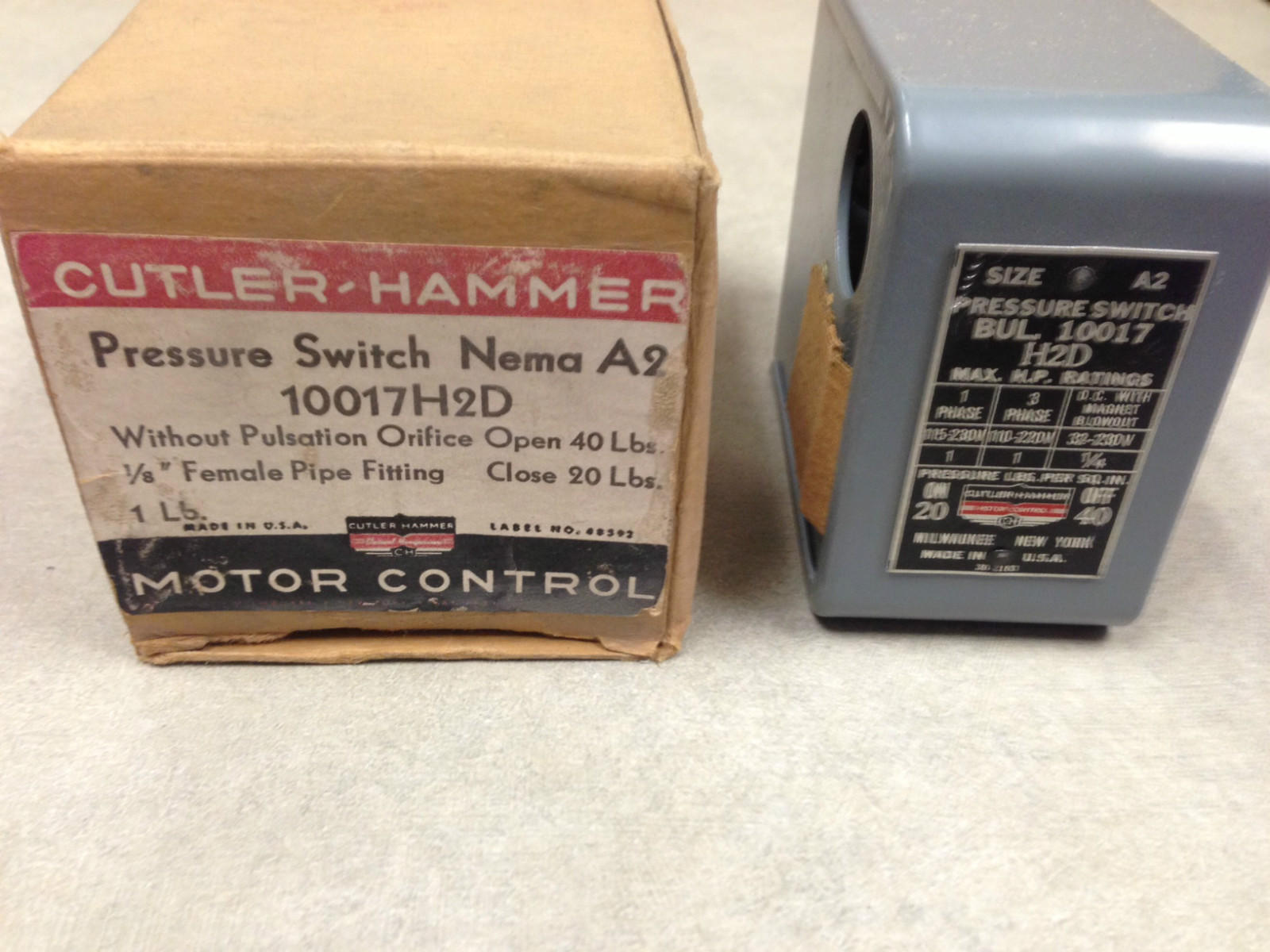 10017H2D Cutler Hammer Pressure Switch NIB