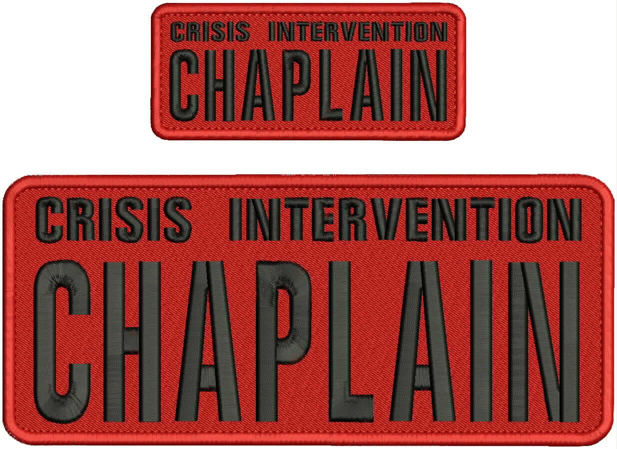 Crisis I Chaplain 2 Embroidery Patches 4x10 And 2x5 Hook On Back Blk on Red