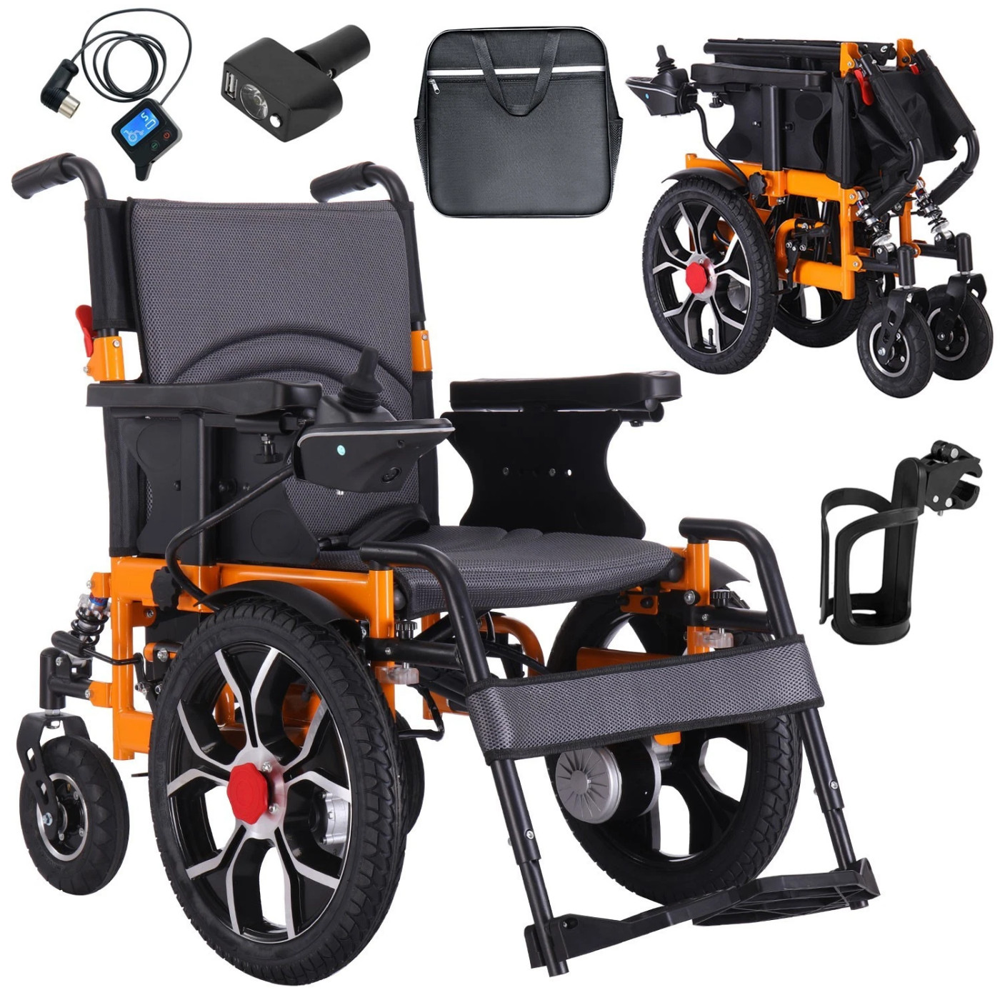 16in large front-wheel drive power wheelchair, 300 lb weight capacity,500W moter