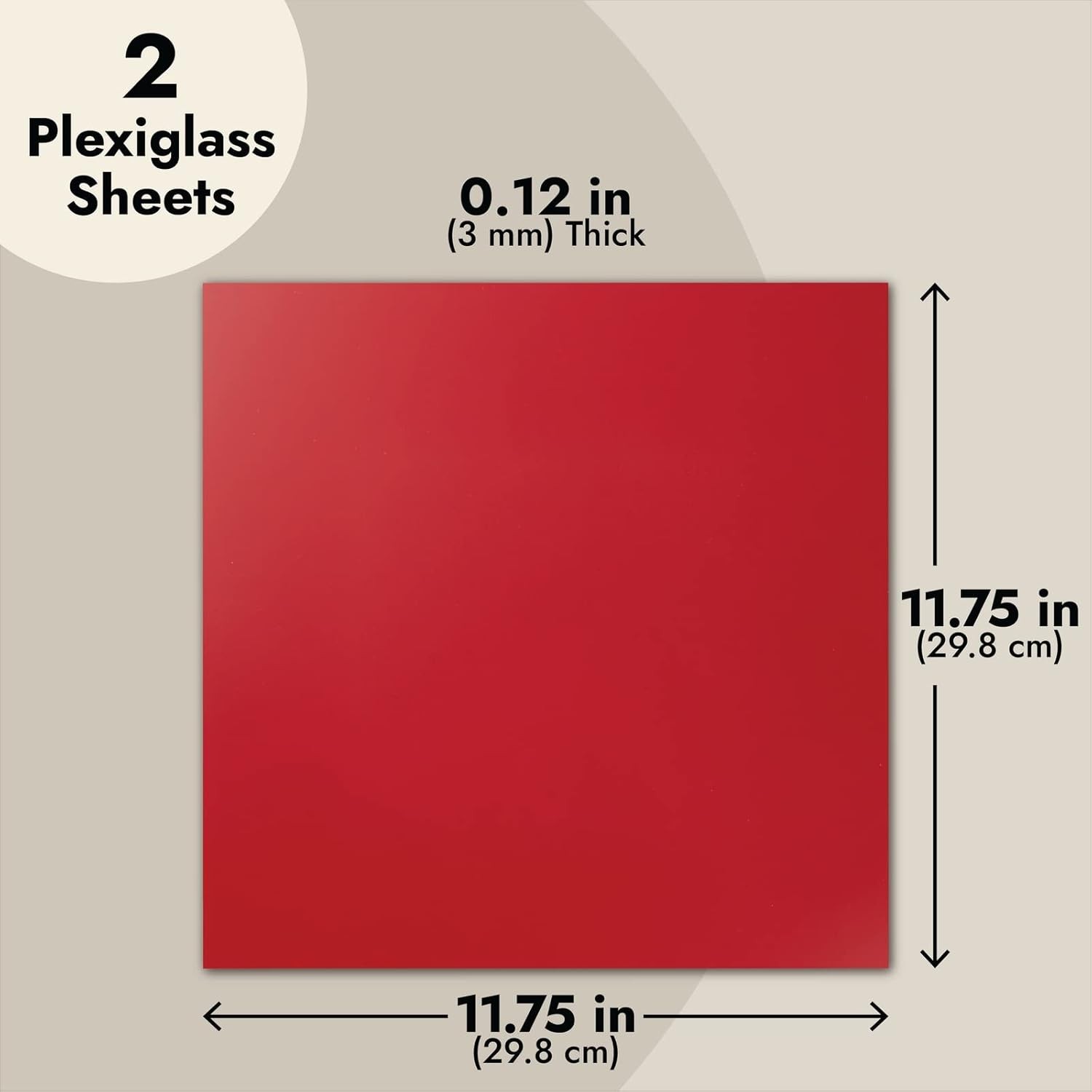 Red Acrylic Square Sheets 11.75"x11.75" - 2-Pack for DIY Crafts