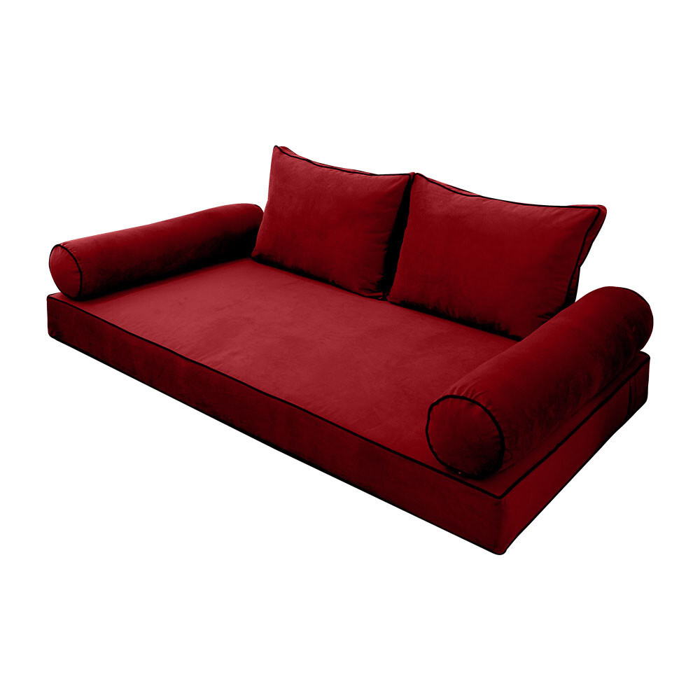V1 Velvet Daybed Mattress Pillow Cover Complete Set Contrast Pipe Twin-XL AD369